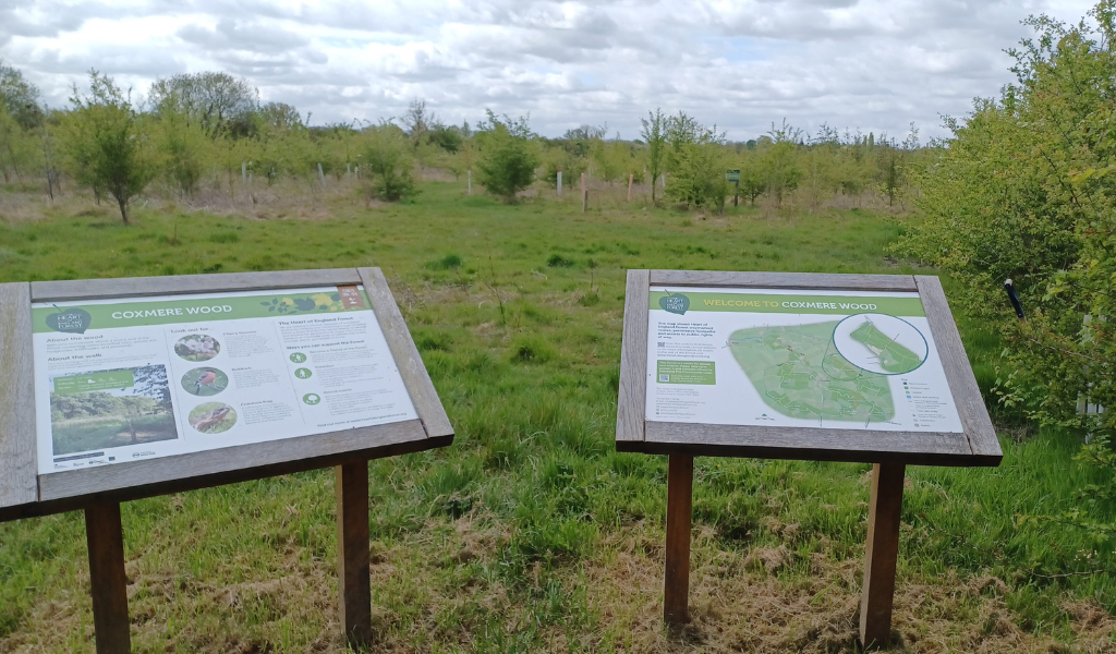 The welcome boards at Coxmere Wood
